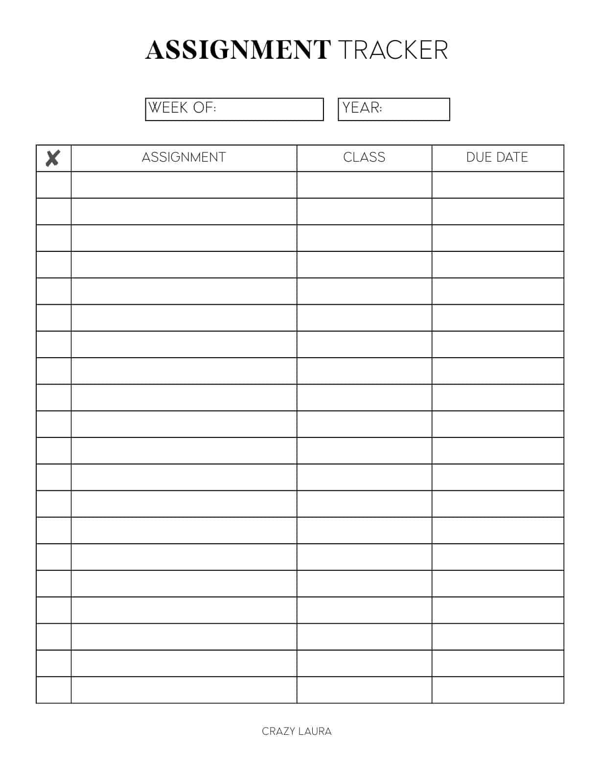 Free Assignment Tracker With Simple And Detailed Versions pertaining to Free Printable Daily Assignment Sheets