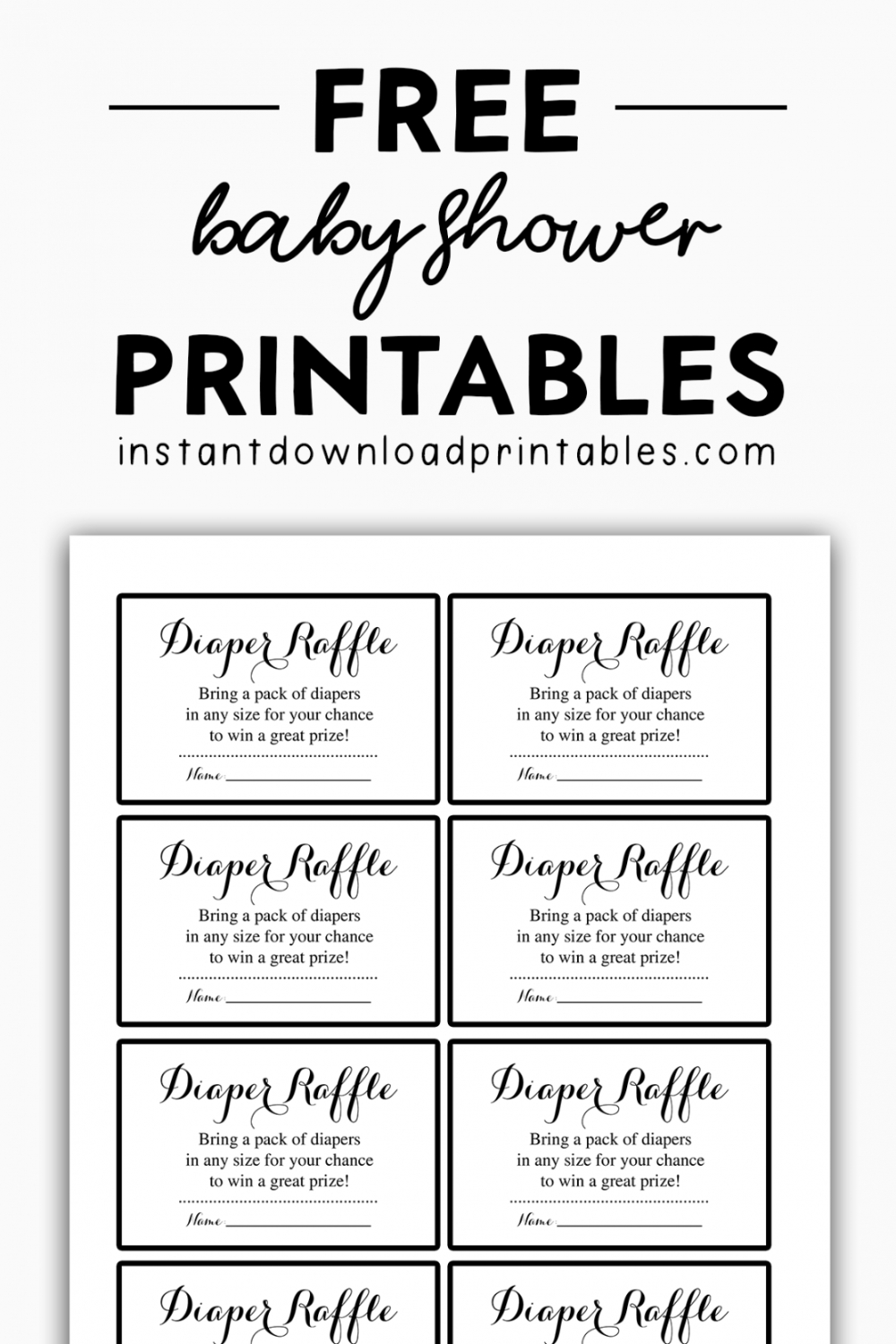 Free Baby Shower Black And White Printables - Instant Download pertaining to Free Printable Diaper Raffle Tickets For Boy Baby Shower