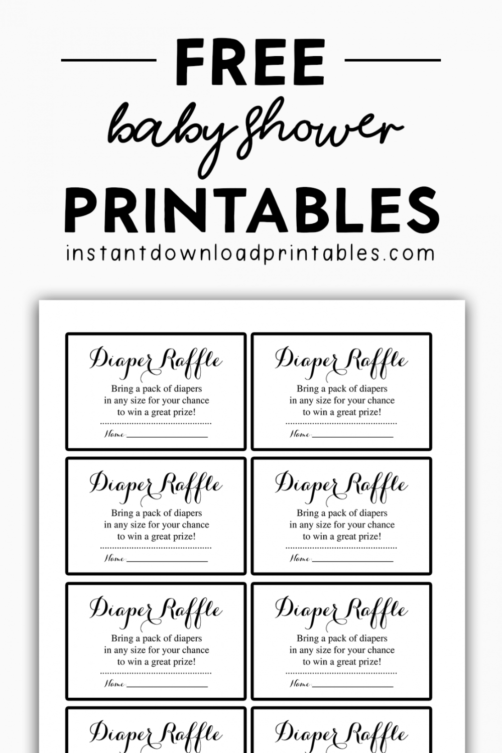 Free Baby Shower Black And White Printables - Instant Download regarding Free Printable Baby Shower Diaper Raffle Tickets