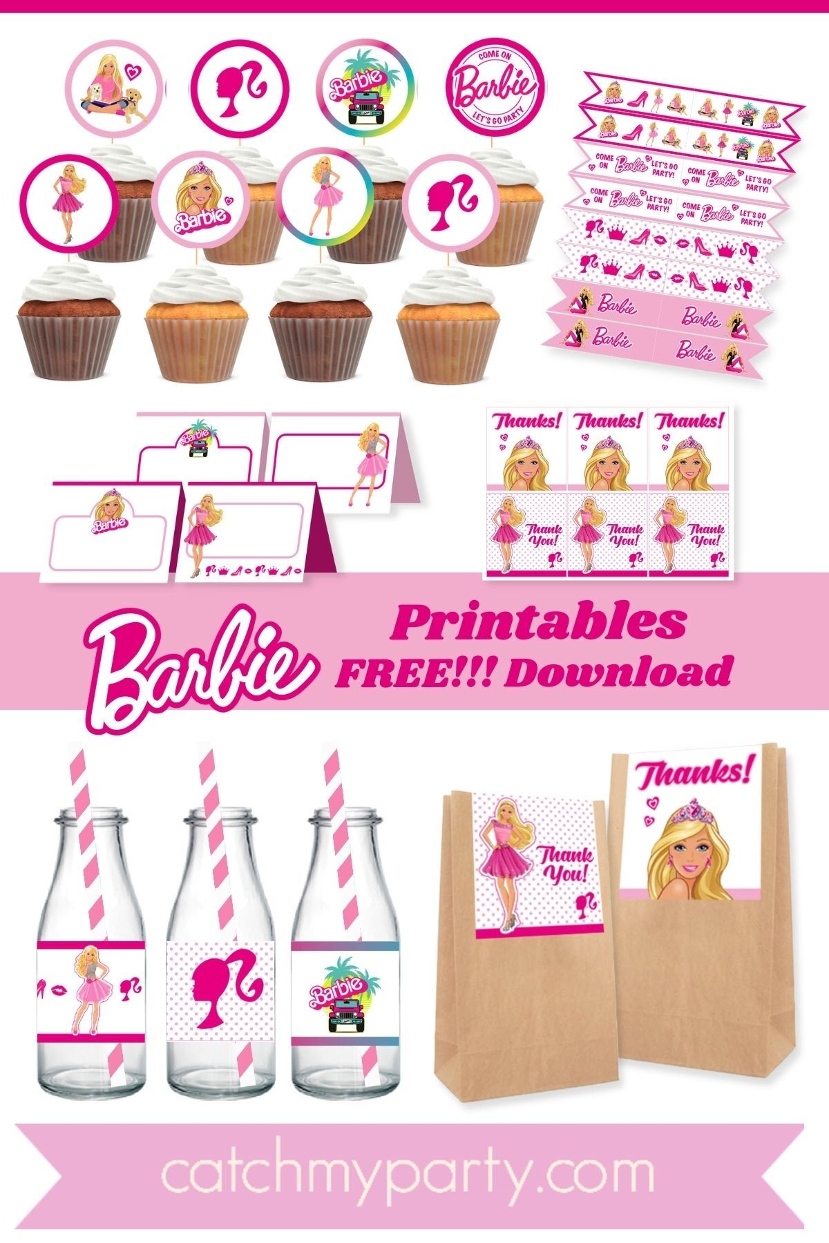 Free Barbie &amp;quot;Let&amp;#039;S Go Party&amp;quot; Printables! | Catch My Party throughout Free Printable Barbie Cupcake Toppers