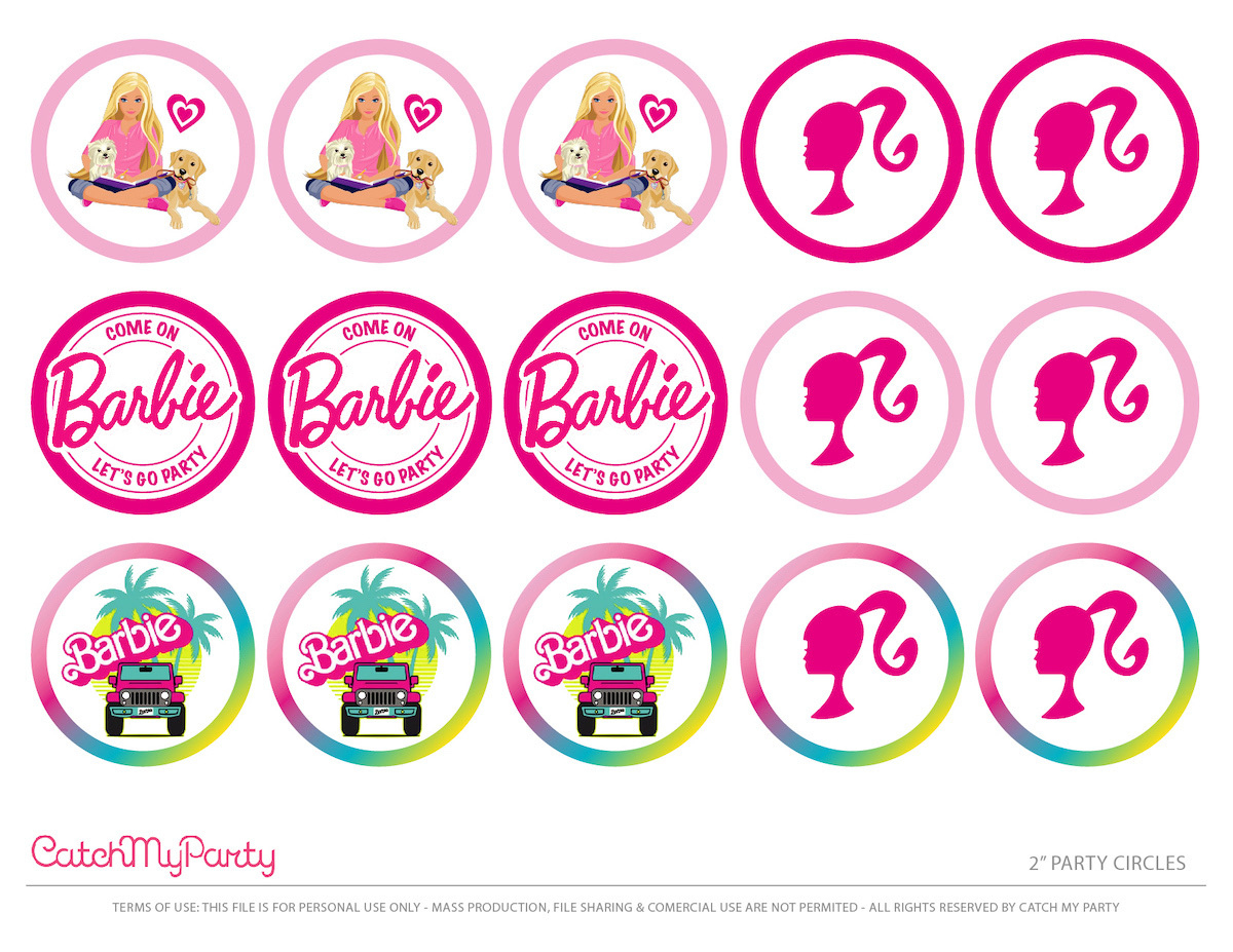 Free Barbie &quot;Let'S Go Party&quot; Printables! | Catch My Party within Free Printable Barbie Cupcake Toppers