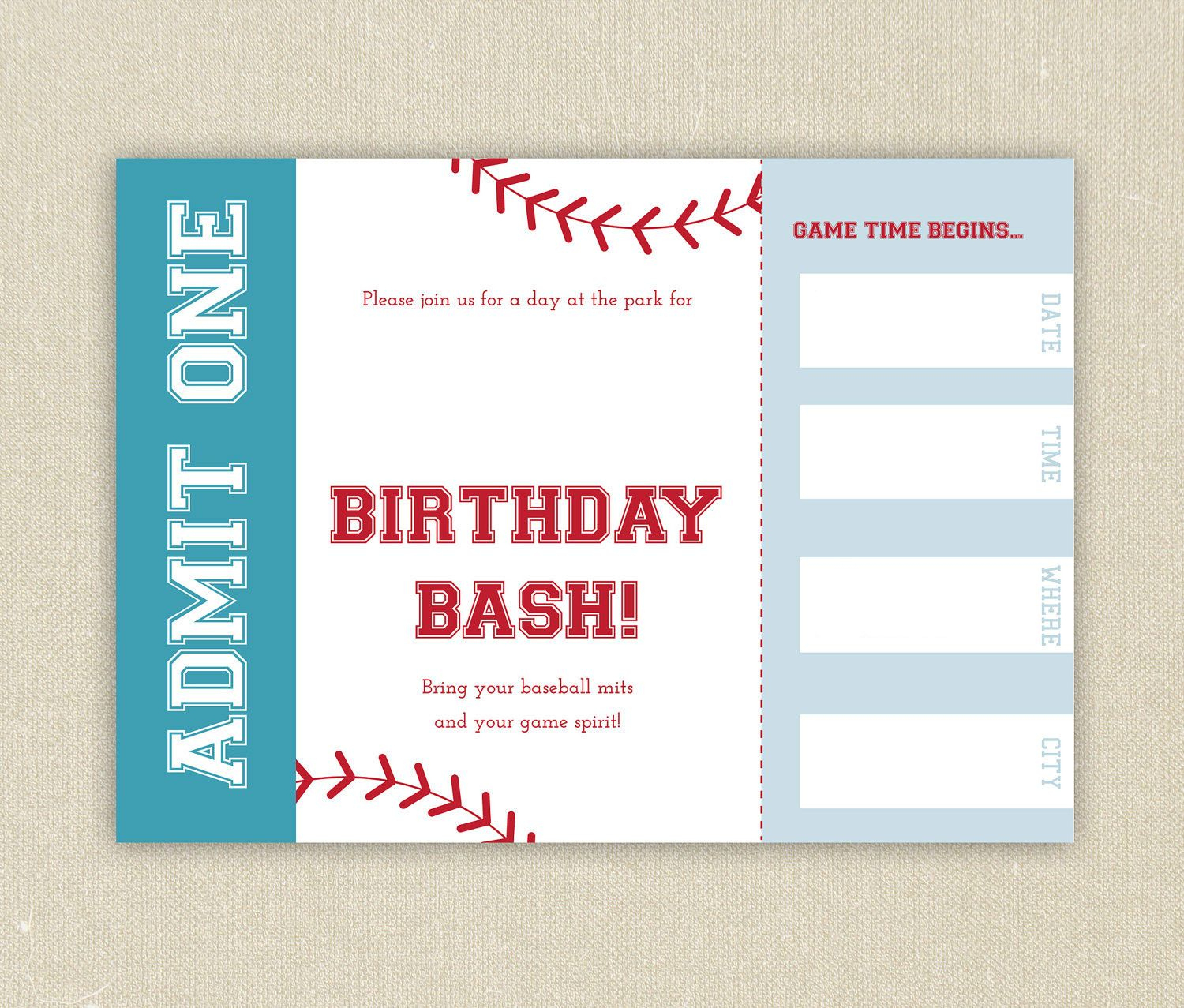 Free Baseball Ticket Birthday Invitation Template | Baseball regarding Free Printable Baseball Ticket Birthday Invitations