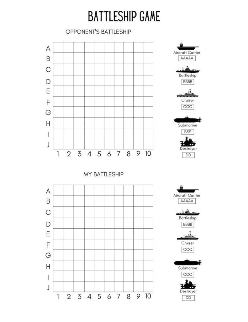 Free Battleship Printable Pdf | Paper Games For Kids, Printable with Free Printable Battleship Game