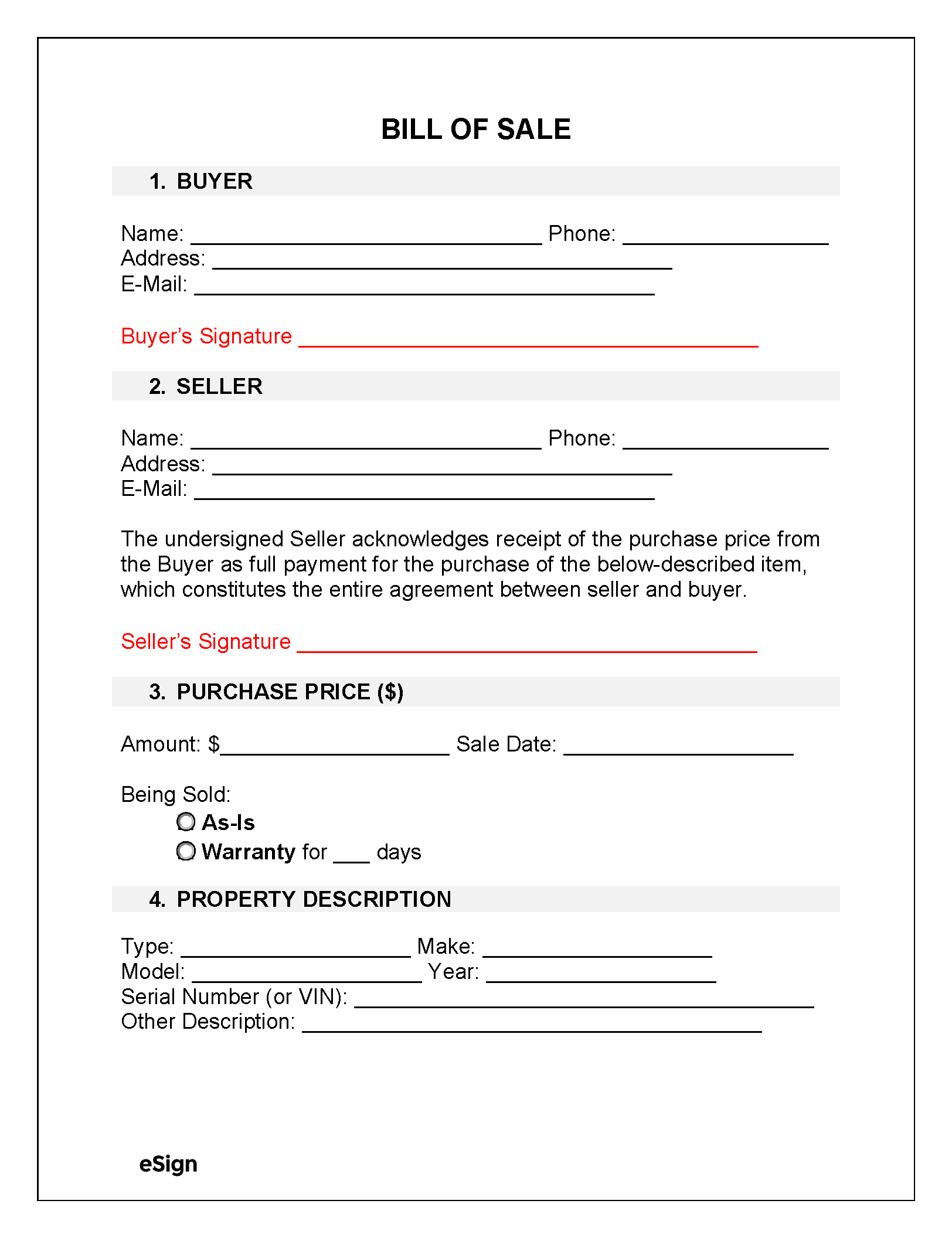 Free Bill Of Sale Forms (23) | Pdf | Word inside Free Printable Bill Of Sell