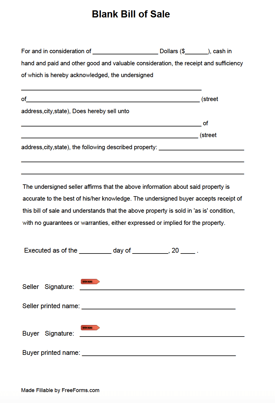 Free Blank Bill Of Sale Form | Pdf regarding Free Printable Bill Of Sale