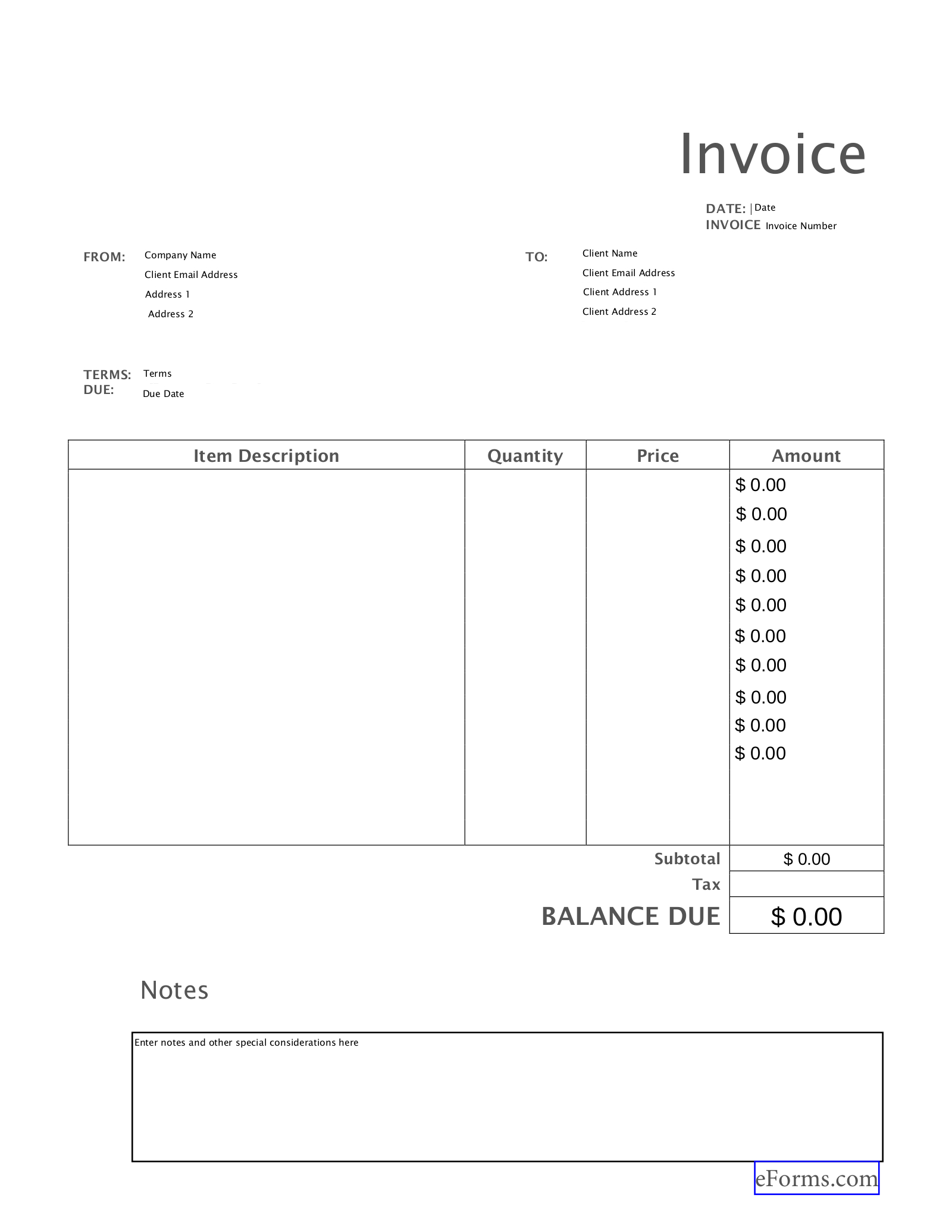 Free Blank Invoice Templates (30) - Pdf – Eforms intended for Free Printable Blank Invoice