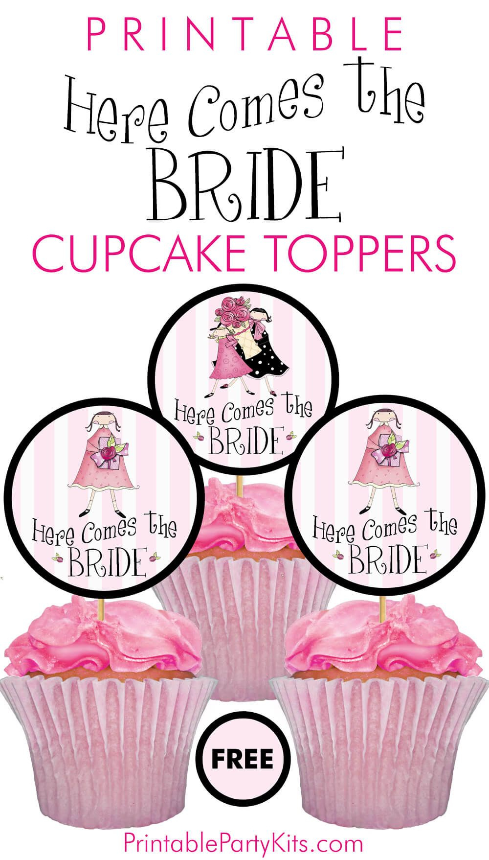 Free Bridal Shower Cupcake Toppers - Printablepartykits for Free Printable Cupcake Toppers Bridal Shower