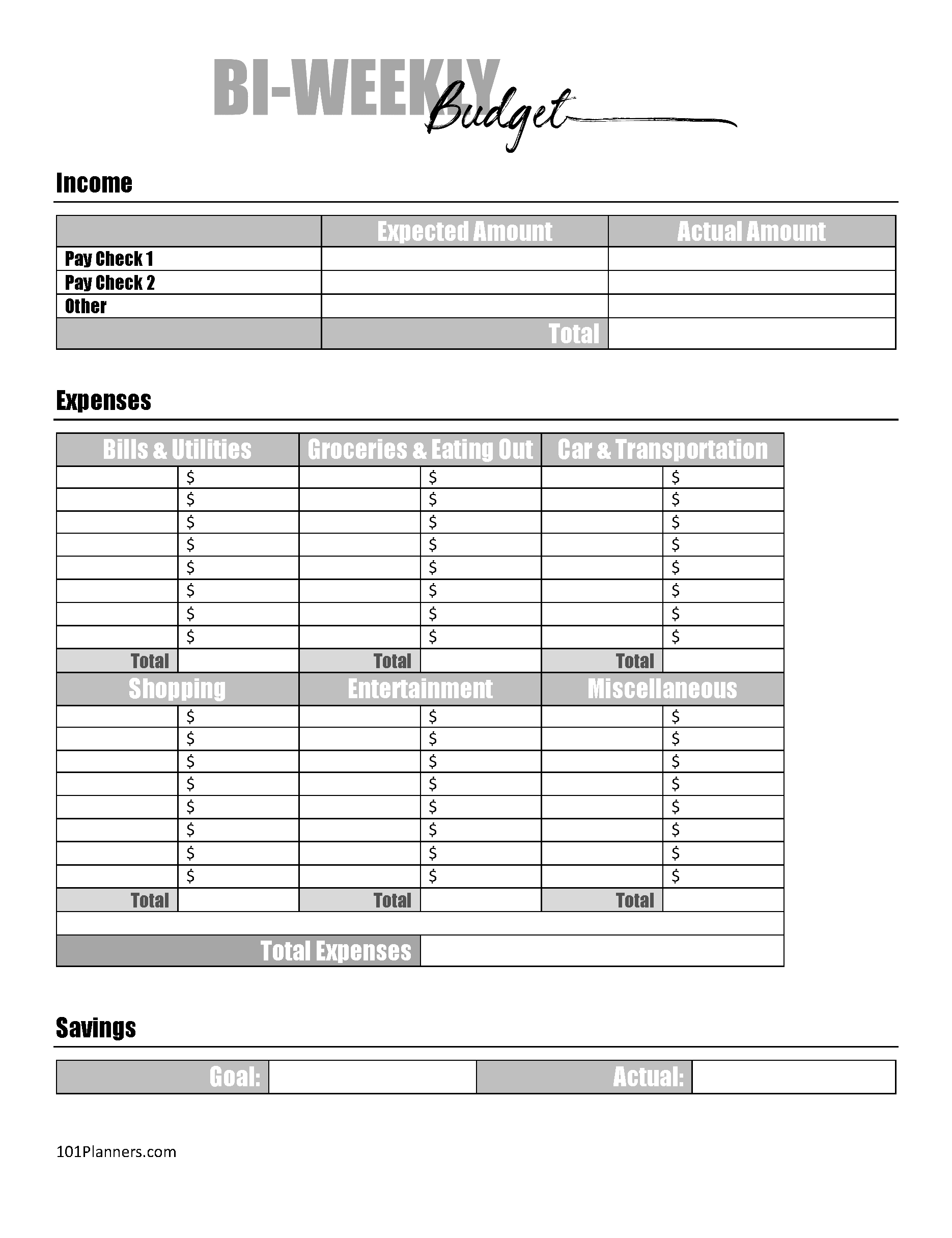 Free Budget Sheet Template | Printable And Editable with regard to Free Printable Bi Weekly Budget Template