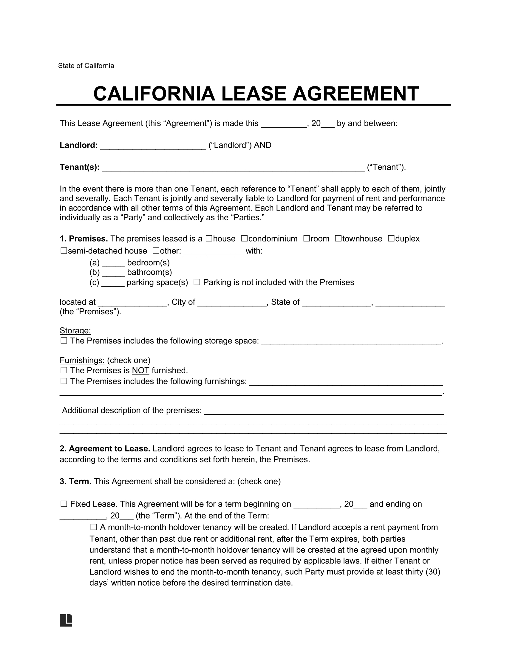 Free California Lease Agreement Templates (6) | Pdf &amp;amp; Word regarding Free Printable California Residential Lease Agreement