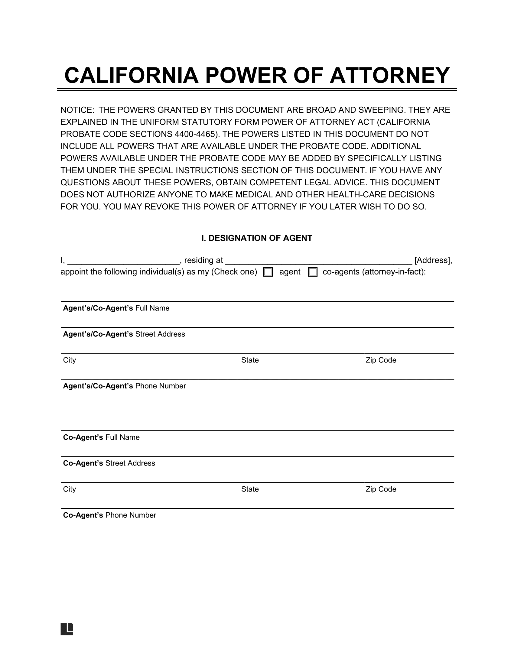 Free California Power Of Attorney Forms | Pdf &amp; Word intended for Free Printable Legal Forms California