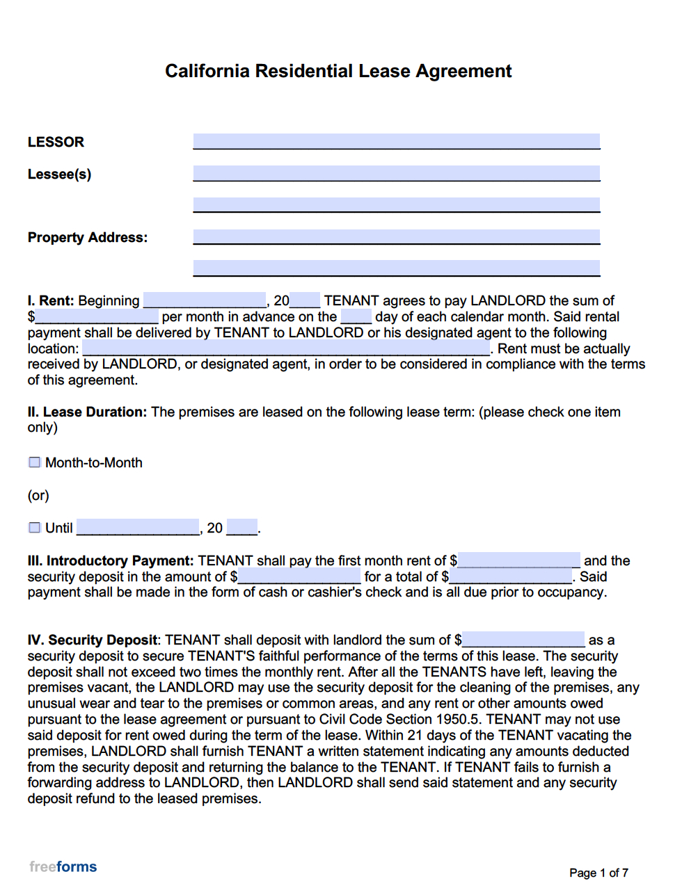 Free California Rental Lease Agreement Templates | Pdf | Word regarding Free Printable Legal Forms California