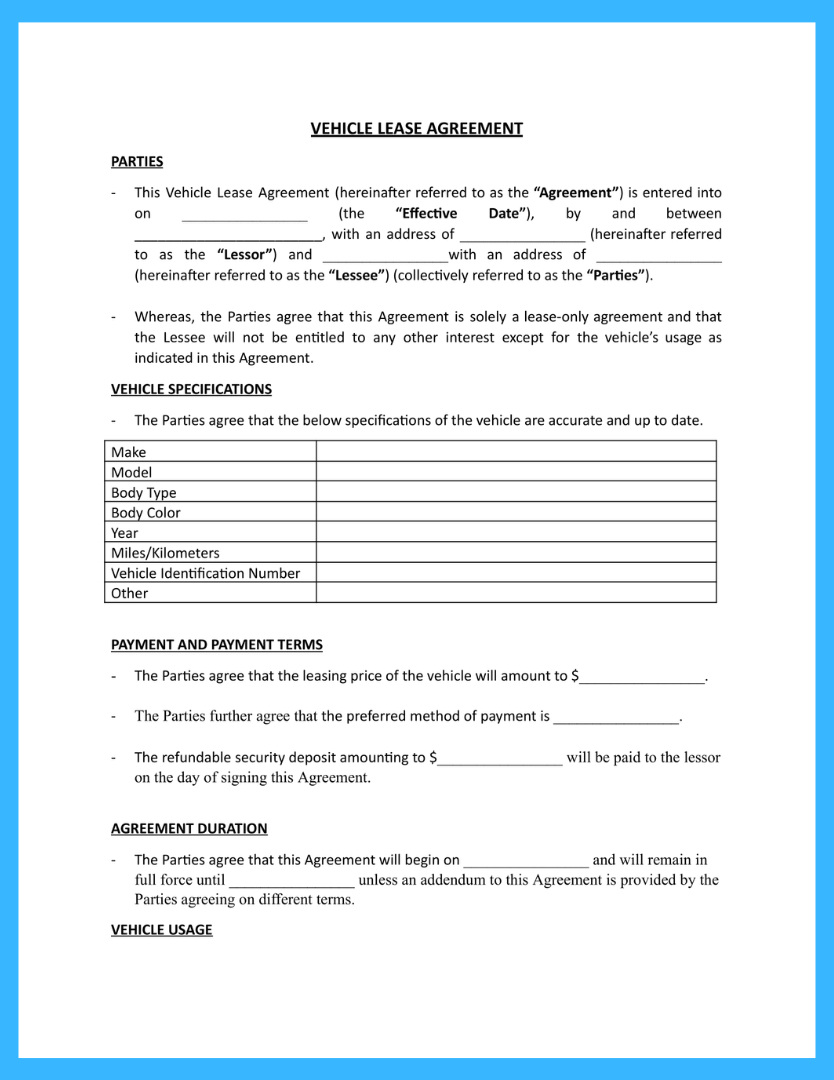 Free Car Lease Agreement Template To Win More Clients inside Free Printable Vehicle Lease Agreement