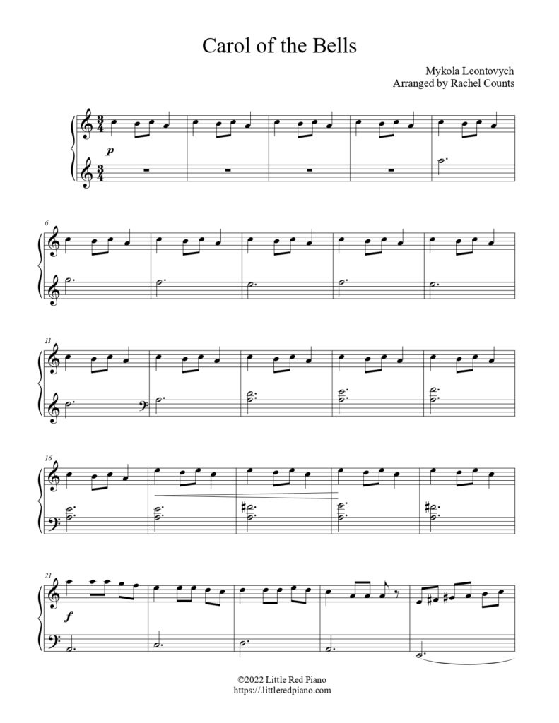 Free Carol Of The Bells Sheet Music - Easy Piano - in Free Christmas Sheet Music For Keyboard Printable