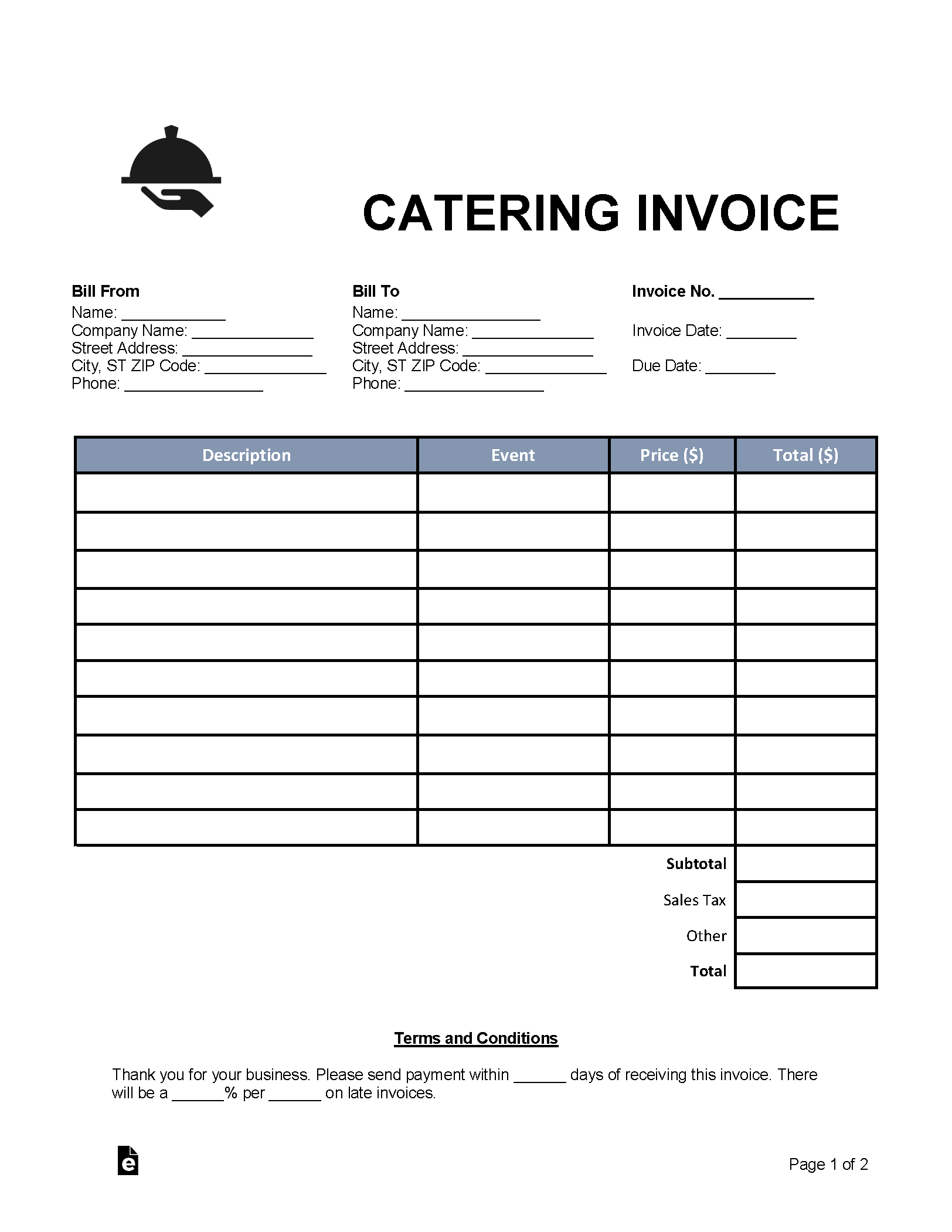 Free Catering Invoice Template - Pdf | Word – Eforms pertaining to Free Printable Catering Invoice Template