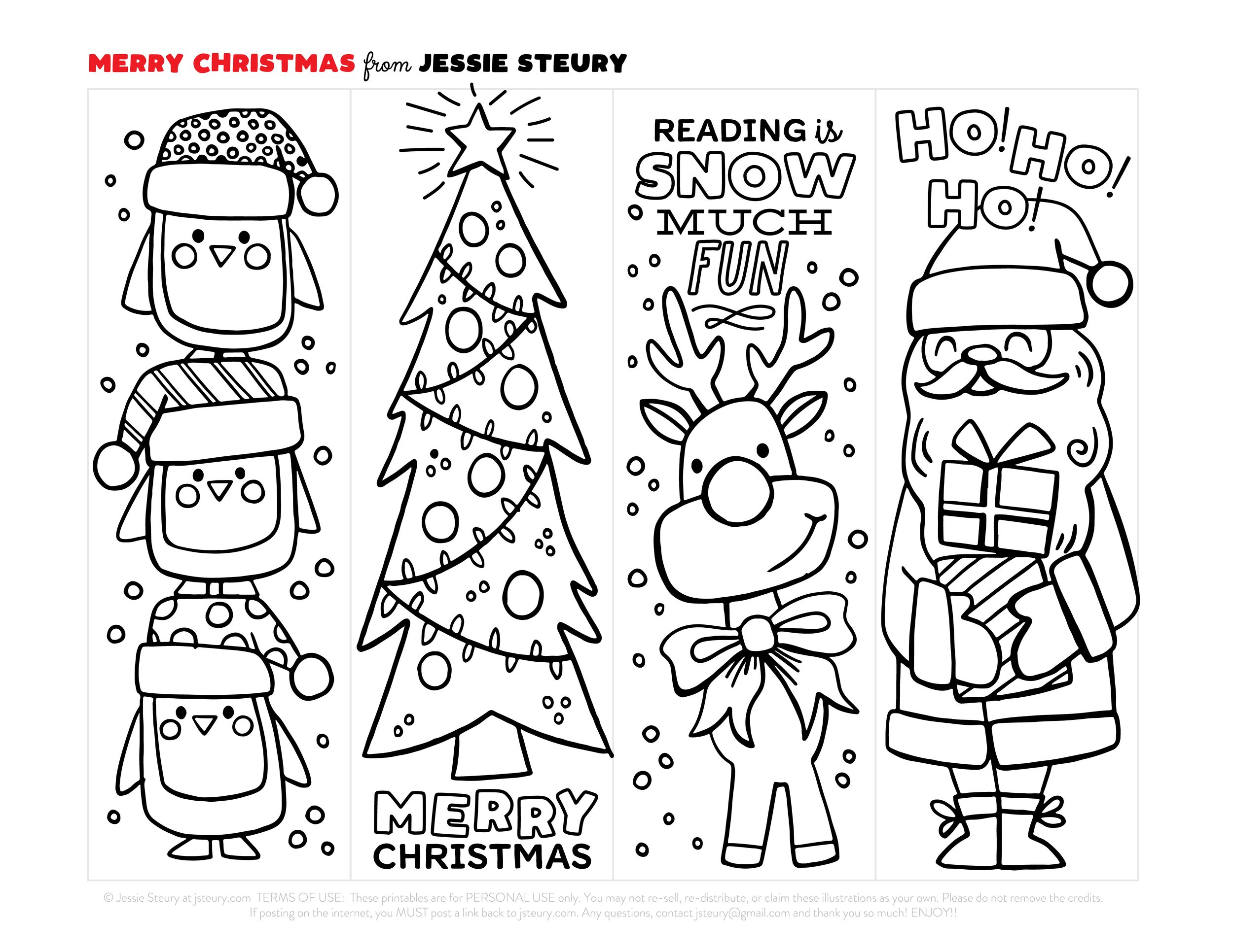 Free Christmas Coloring Bookmarks — Jessie Steury with Free Printable Bookmarks For Christmas