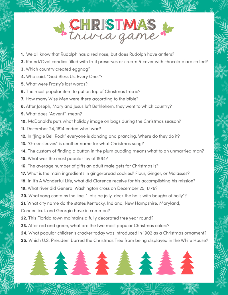 Free Christmas Trivia Printables {Games For The Family!} | Lil&amp;#039; Luna intended for Free Printable Christmas Trivia Quiz