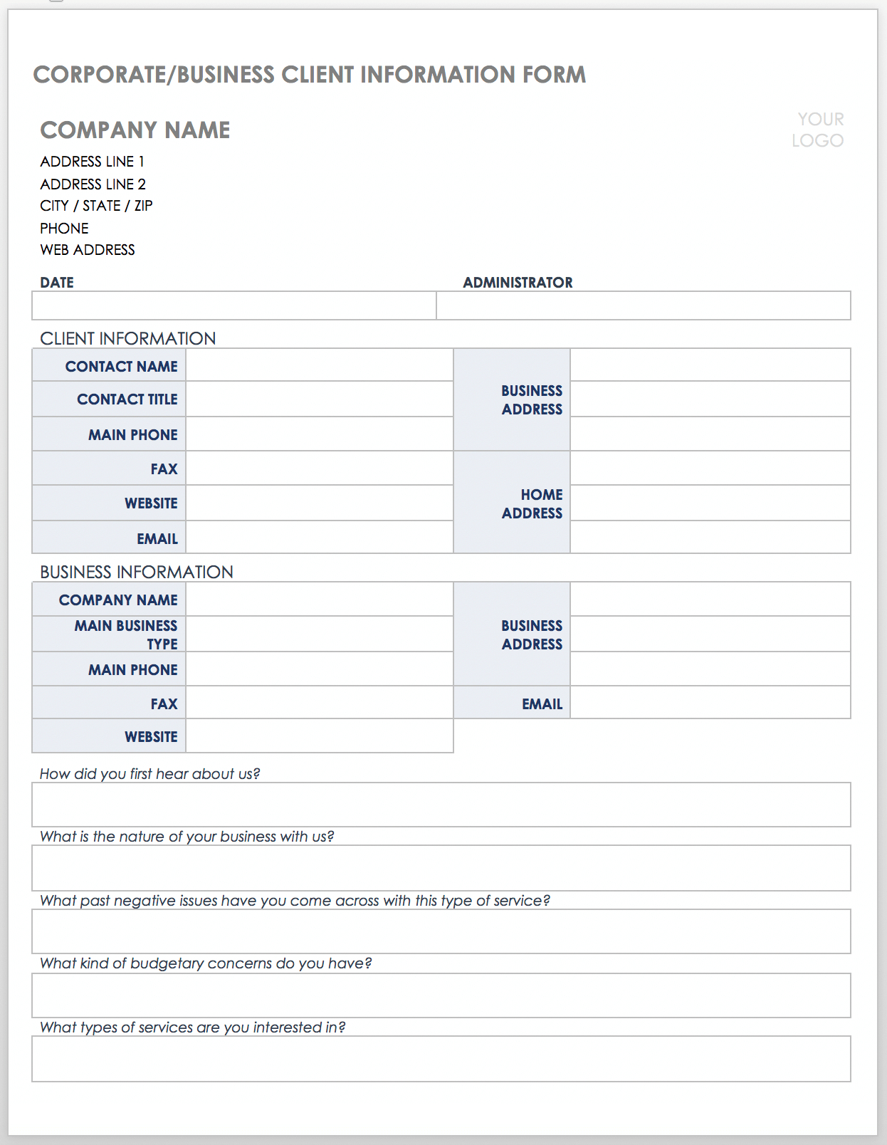 Free Client Information Forms &amp;amp; Templates | Smartsheet inside Free Printable Business Documents