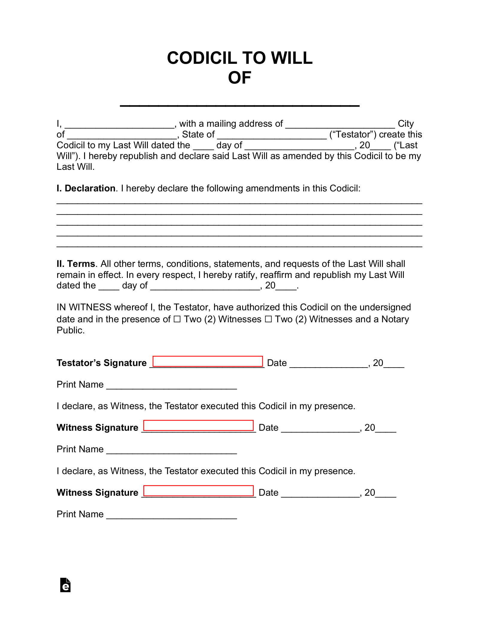 Free Codicil To Will Form - Pdf | Word – Eforms in Free Printable Codicil Form