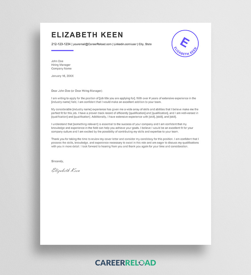 Free Cover Letter Templates For Microsoft Word - Free Download regarding Free Printable Cover Letter Templates