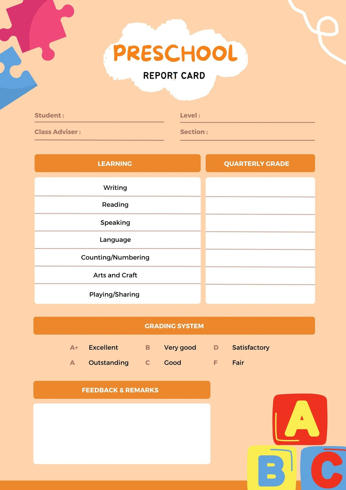 Free Custom Printable Preschool Report Card Templates | Canva in Free Printable Kindergarten Report Cards