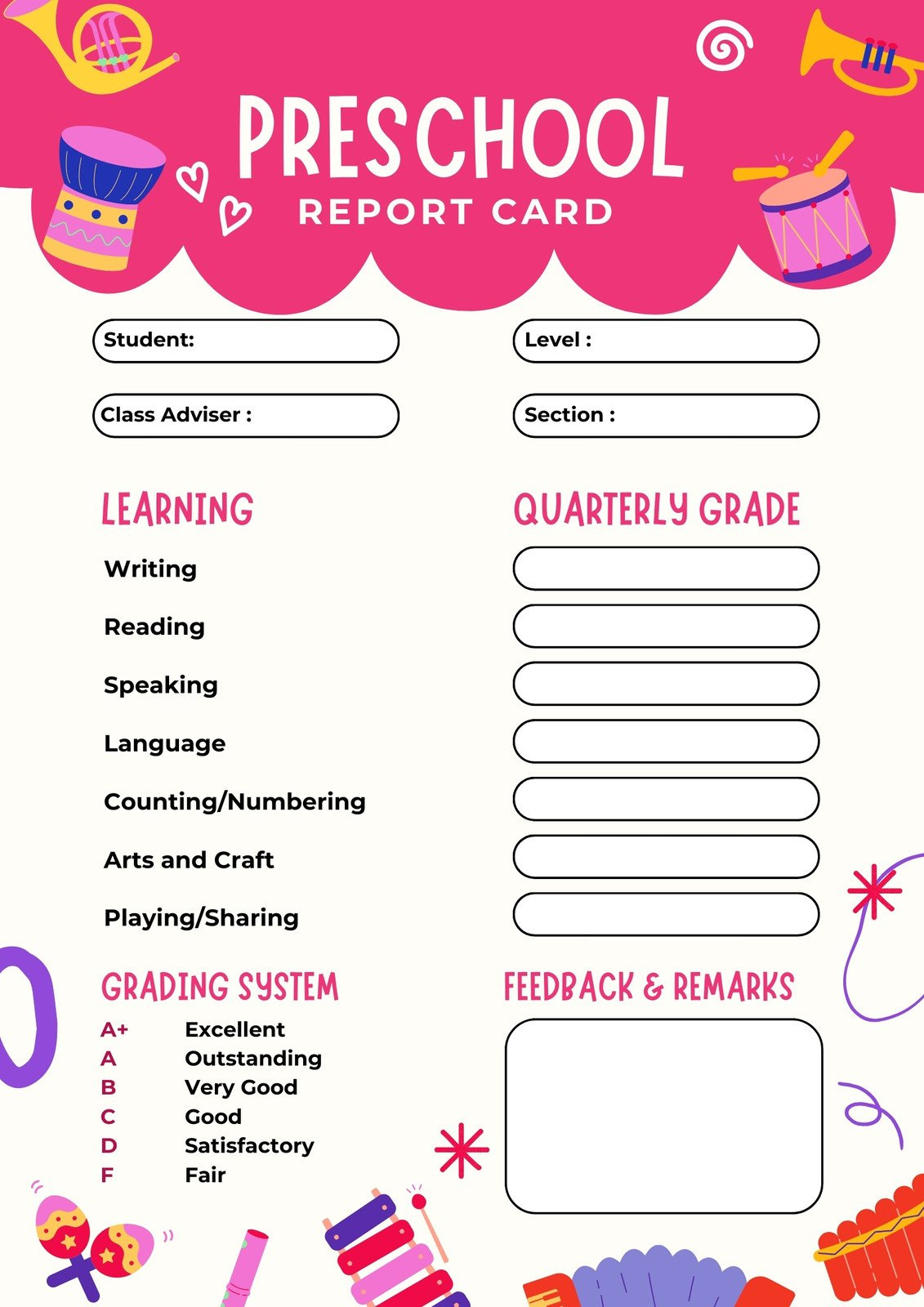 Free Custom Printable Preschool Report Card Templates | Canva with Free Printable Preschool Report Cards