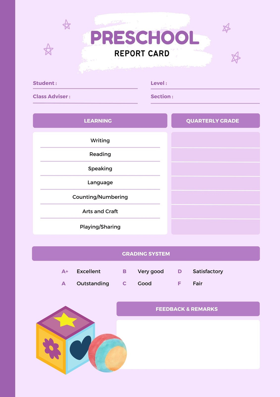 Free Custom Printable Preschool Report Card Templates | Canva within Free Printable Preschool Report Cards