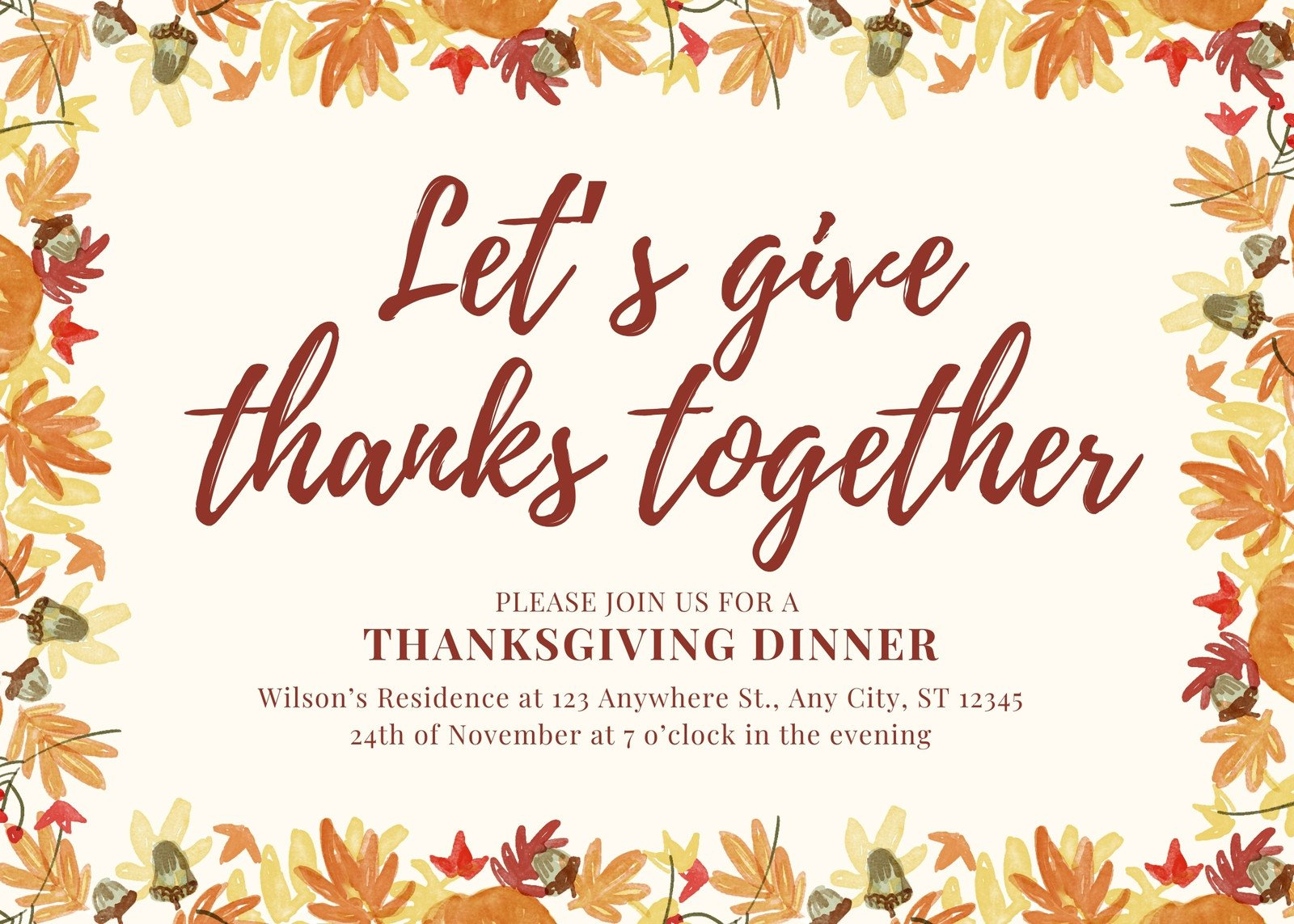 Free Custom Printable Thanksgiving Invitation Templates | Canva inside Free Printable Thanksgiving Invitation Templates