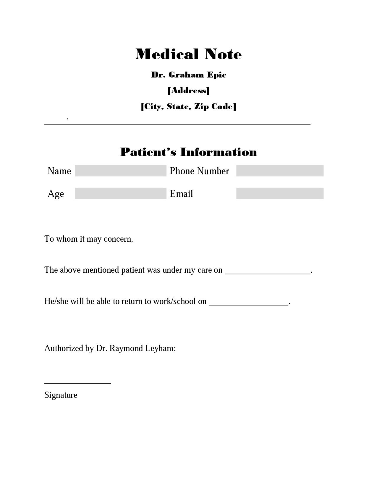 Free Customizable And Printable Doctors Note Templates in Free Printable Doctor Notes