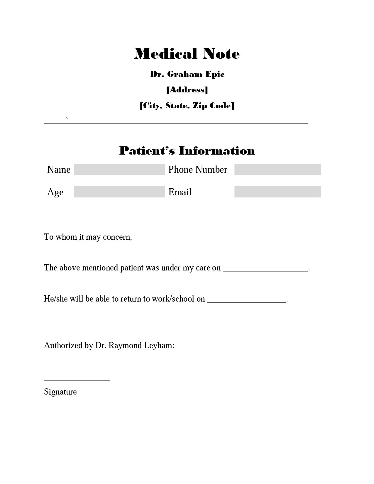 Free Customizable And Printable Doctors Note Templates inside Doctor Notes For Free Printable