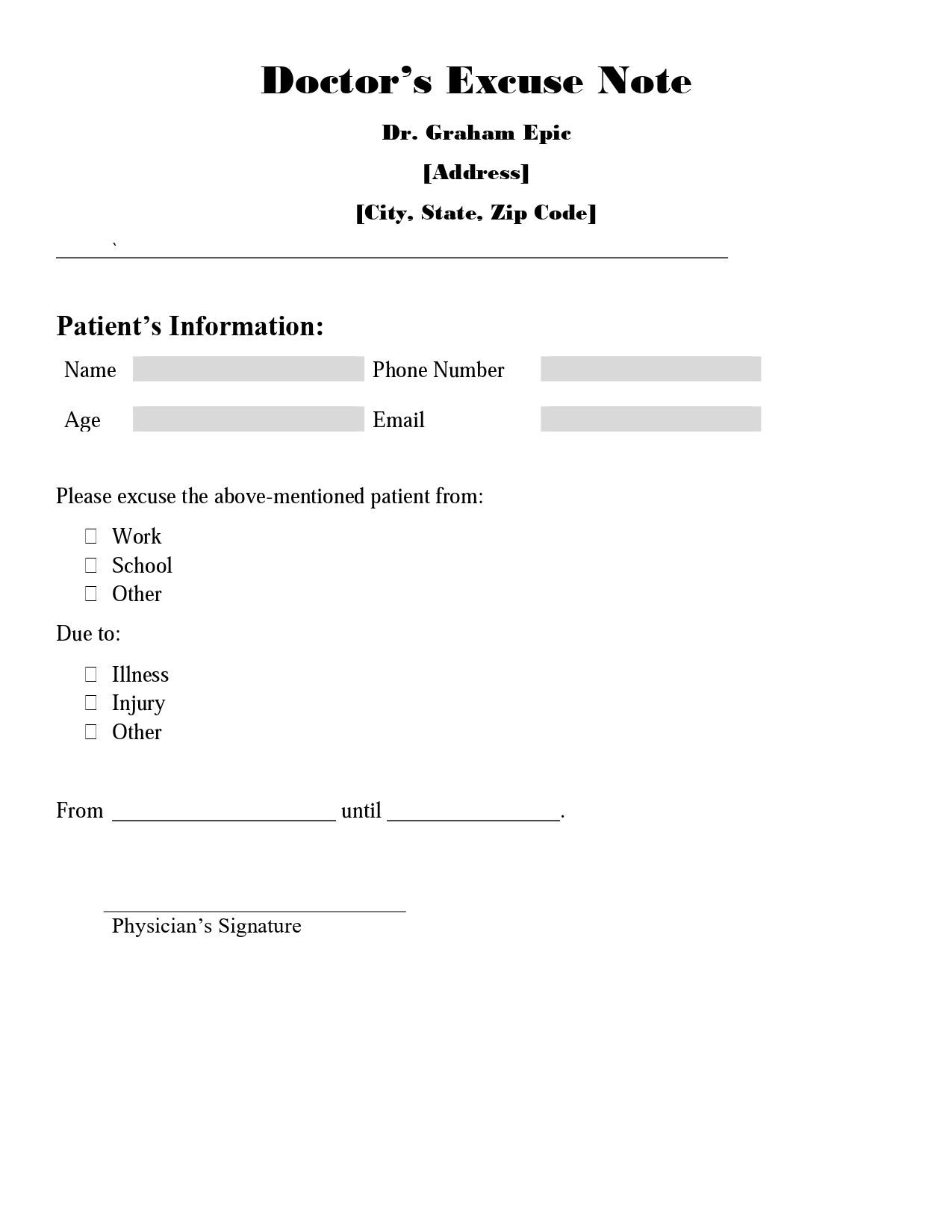 Free Customizable And Printable Doctors Note Templates regarding Free Printable Doctor Excuse Notes