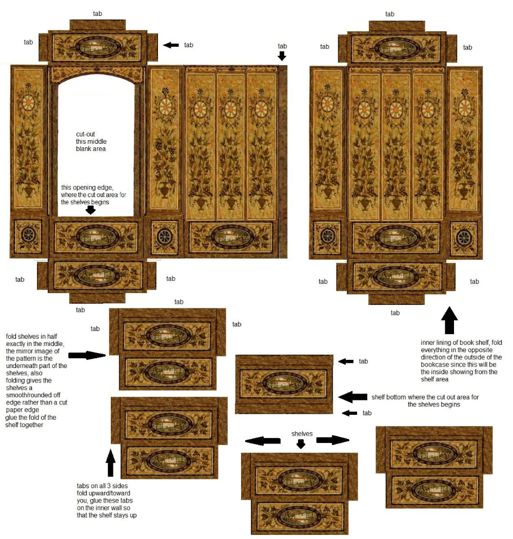 Free Dollhouse Miniature Book Shelf Printable Rococo Baroque for Free Printable Dollhouse Furniture Patterns