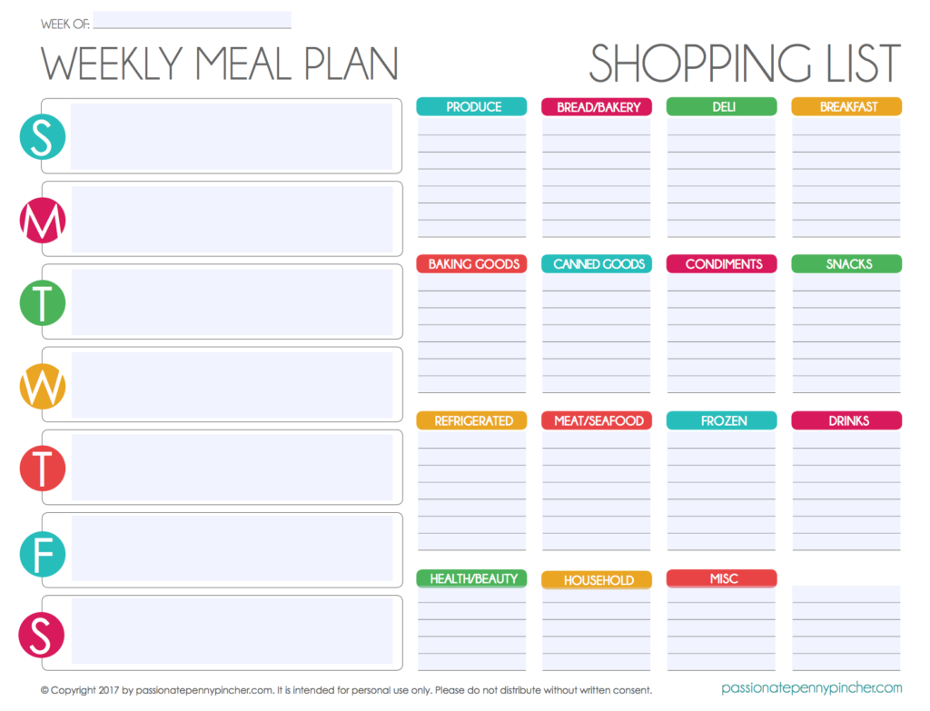 Free Editable Menu Plan And Grocery List - Weekly Meal Planner in Free Printable Grocery List And Meal Planner