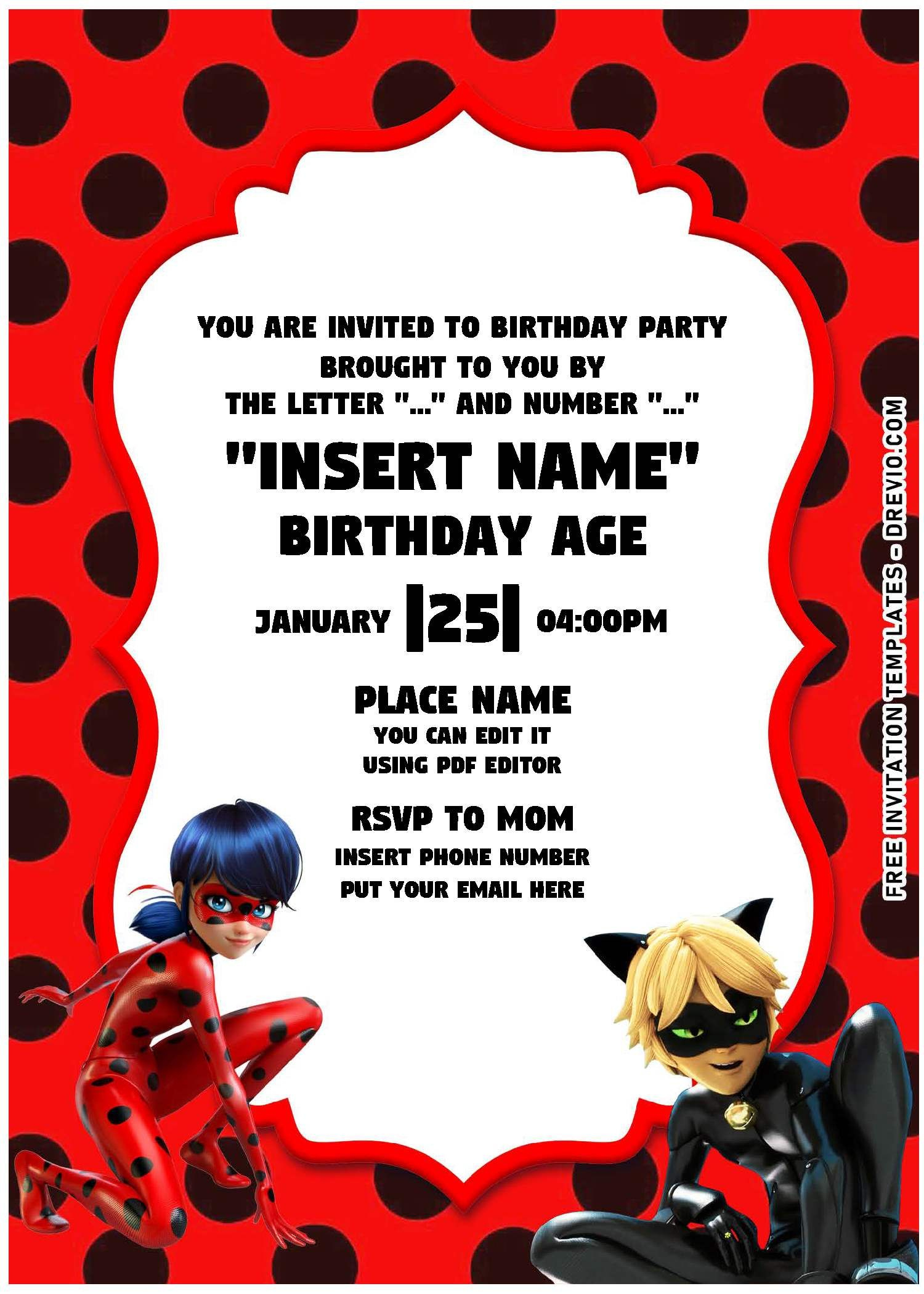 Free Editable Pdf) Miraculous Ladybug &amp; Cat Noir Strikeback with regard to Free Printable Ladybug Invitations