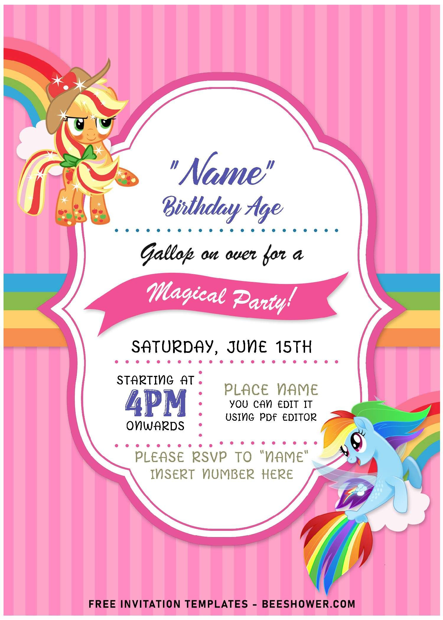 Free Editable Pdf) Rainbow Dash &amp; Applejack My Little Pony inside Free My Little Pony Party Printables