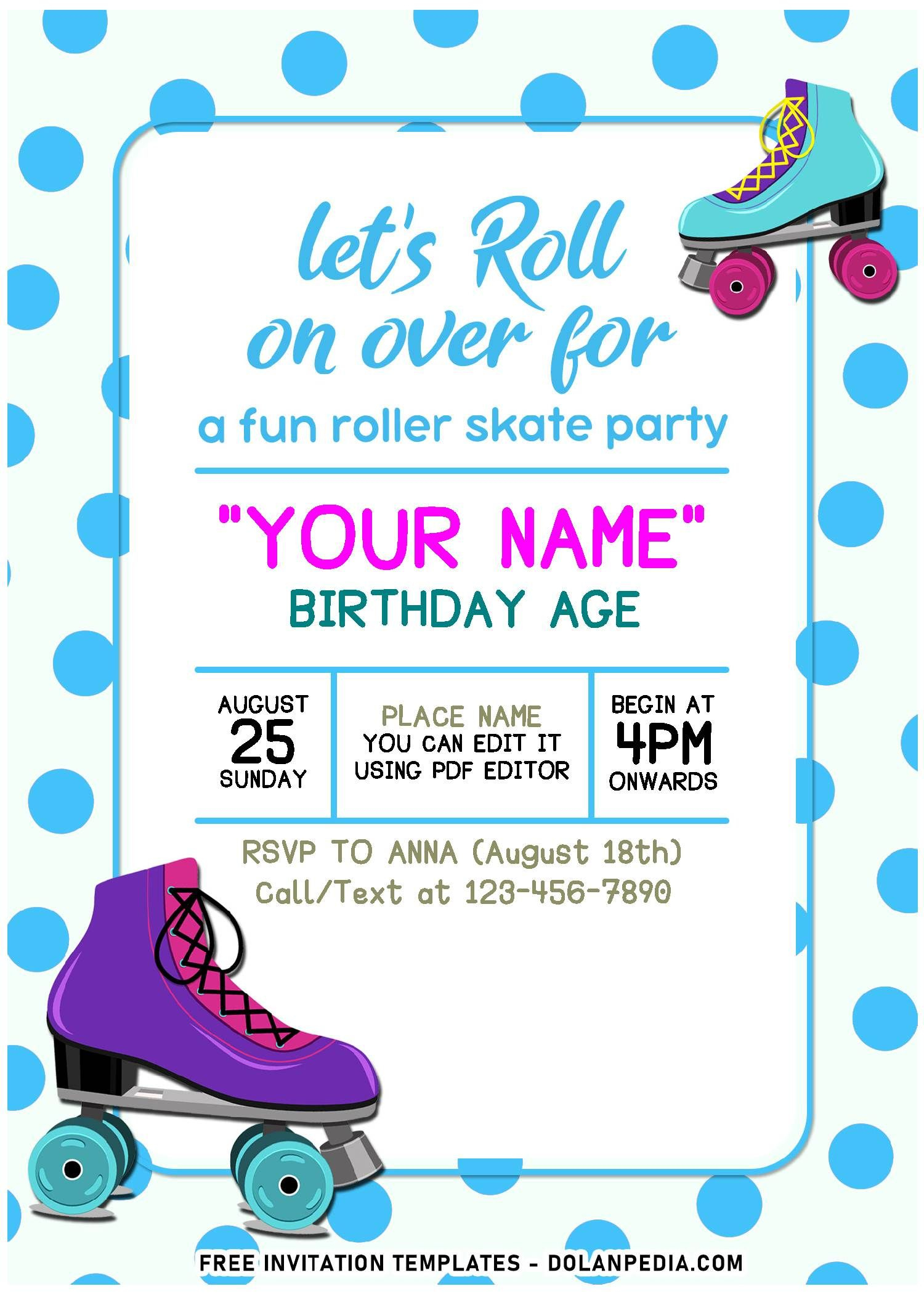 Free Editable Pdf) Retro Roller Skating Birthday Invitation Templates regarding Free Printable Roller Skate Template