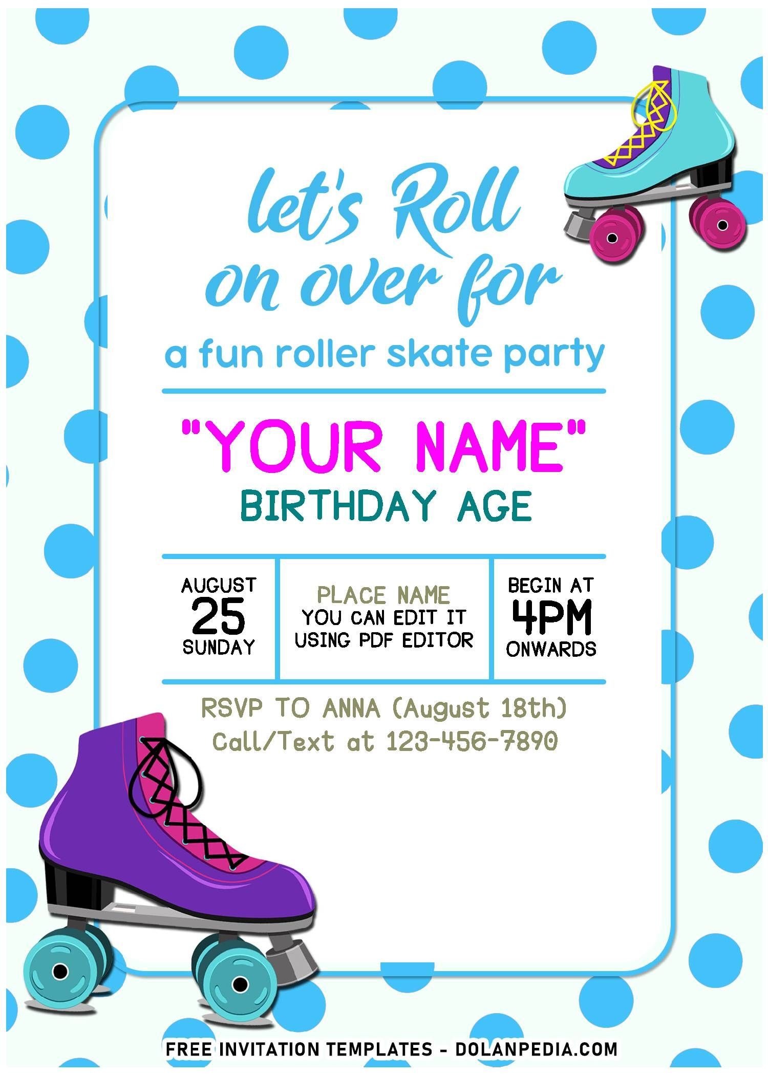 Free Editable Pdf) Retro Roller Skating Birthday Invitation Templates throughout Free Printable Roller Skating Birthday Party Invitations