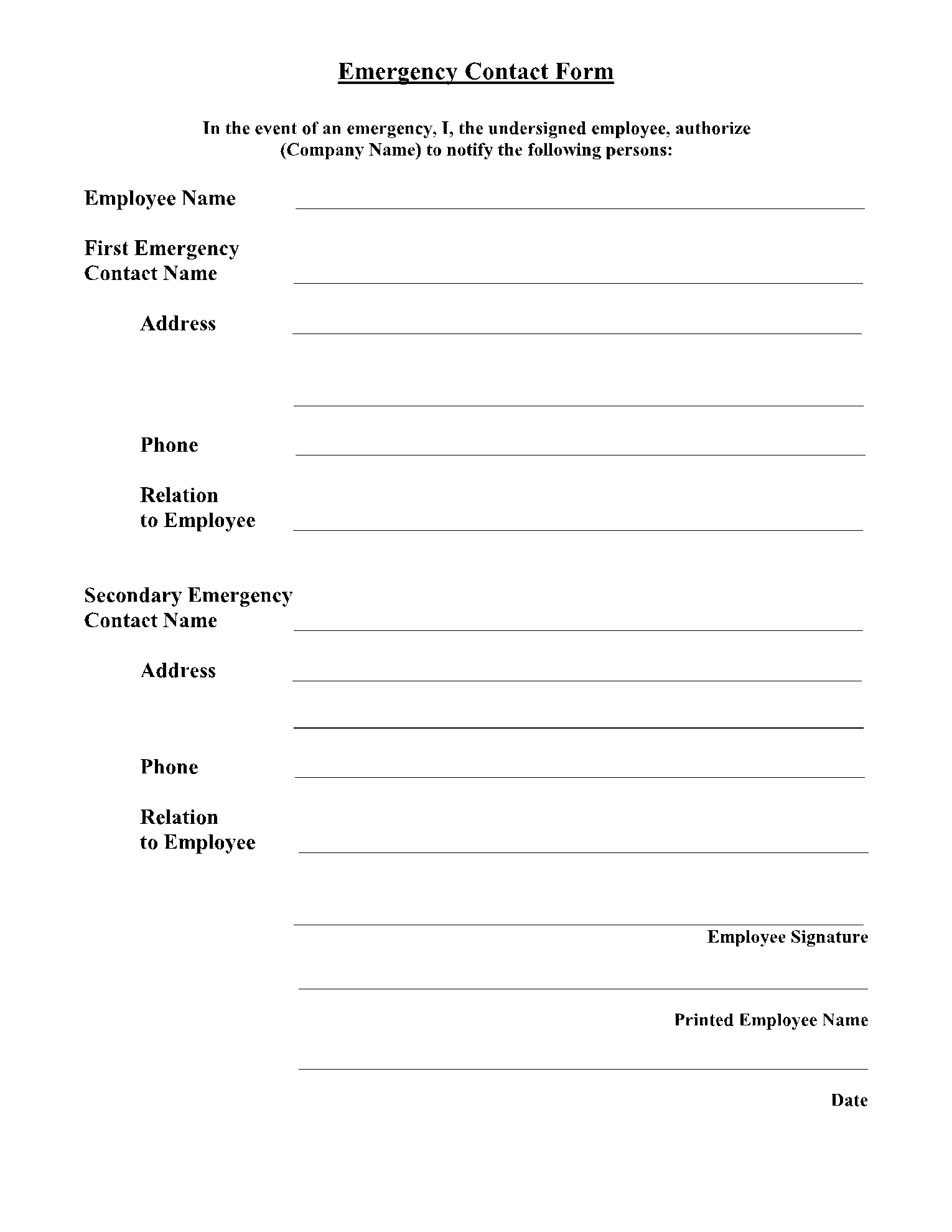 Free Employee Emergency Contact Forms | Pdf | Cocosign with regard to Free Printable Contact Forms