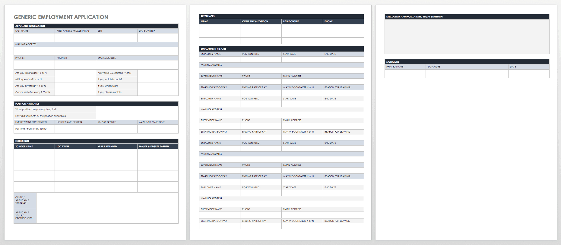 Free Employment Application Templates | Smartsheet with regard to Free Printable Employment Application