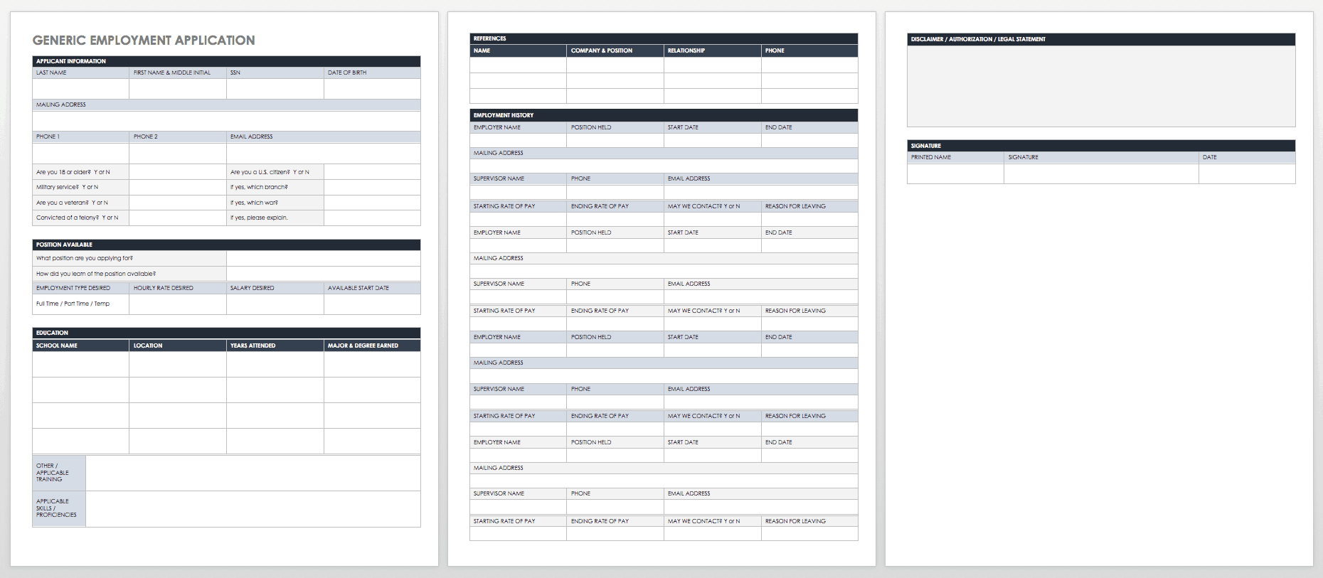 Free Employment Application Templates | Smartsheet within Free Printable Application For Employment Template
