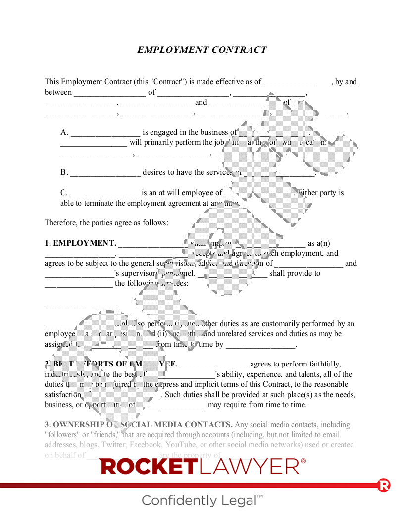 Free Employment Contract Template &amp;amp; Faqs - Rocket Lawyer pertaining to Free Printable Employment Contracts