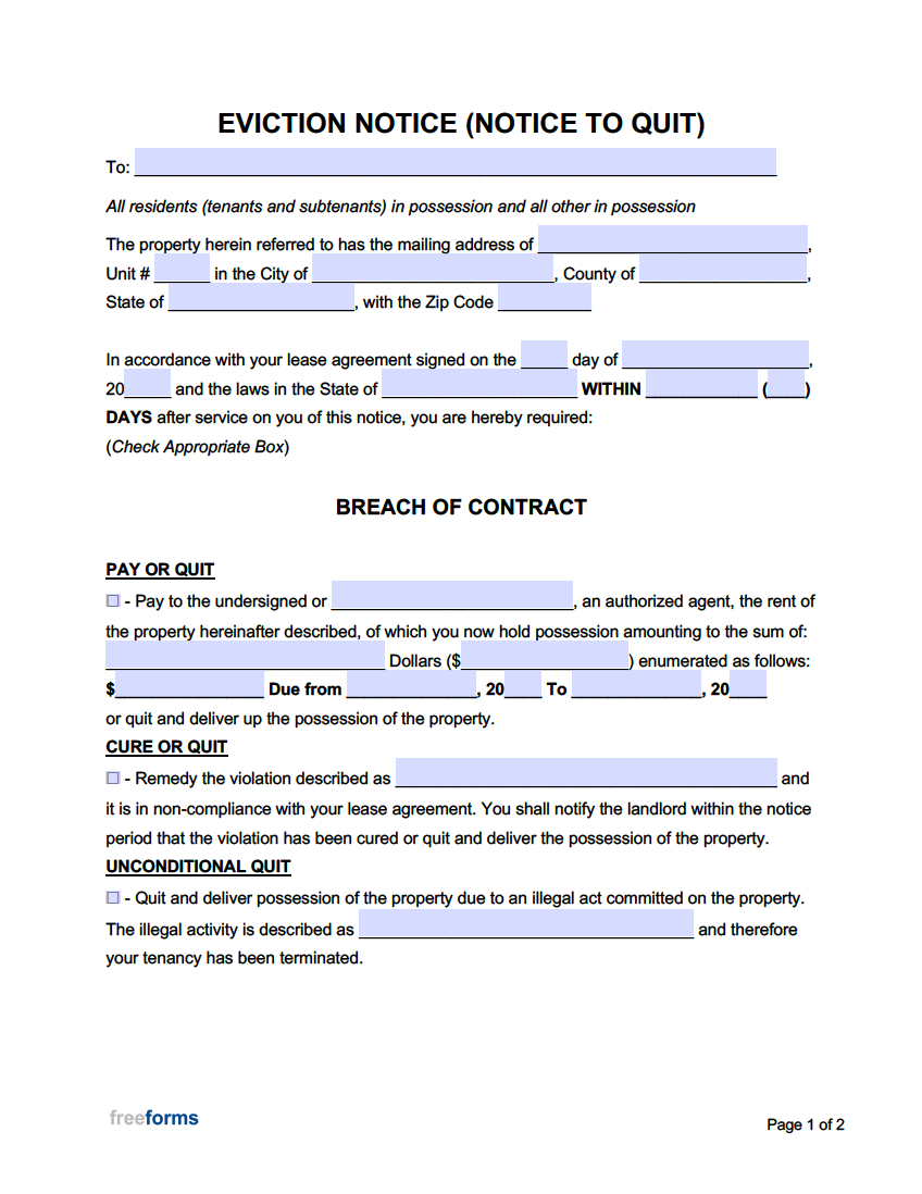 Free Eviction Notice Templates (Notices To Quit) | Pdf | Word inside Free Printable Eviction Notice