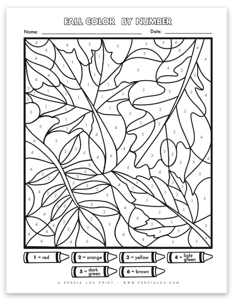 Free Fall Colornumber: Fall Leaves Printable Coloring Page regarding Free Printable Color By Number for Adults