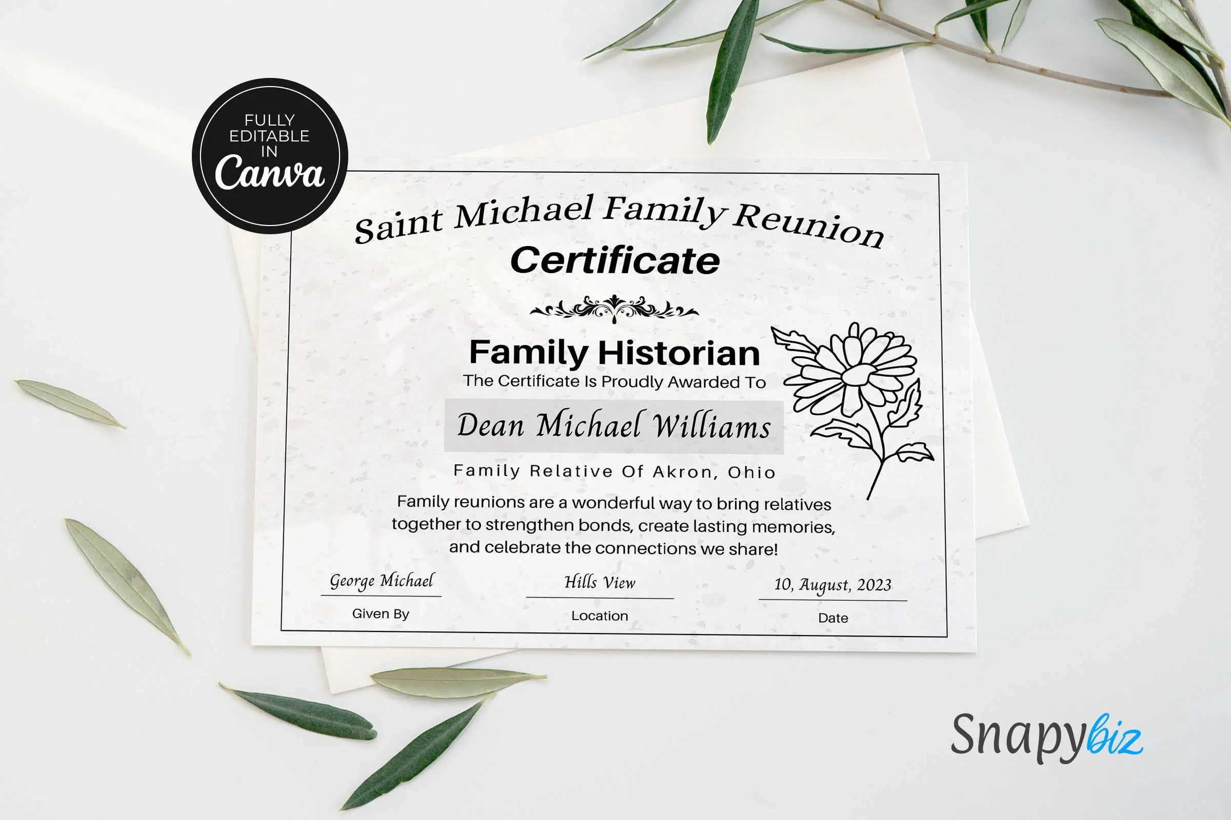 Free Family Reunion Awards Canva Certificate | Snapybiz for Free Printable Family Reunion Awards