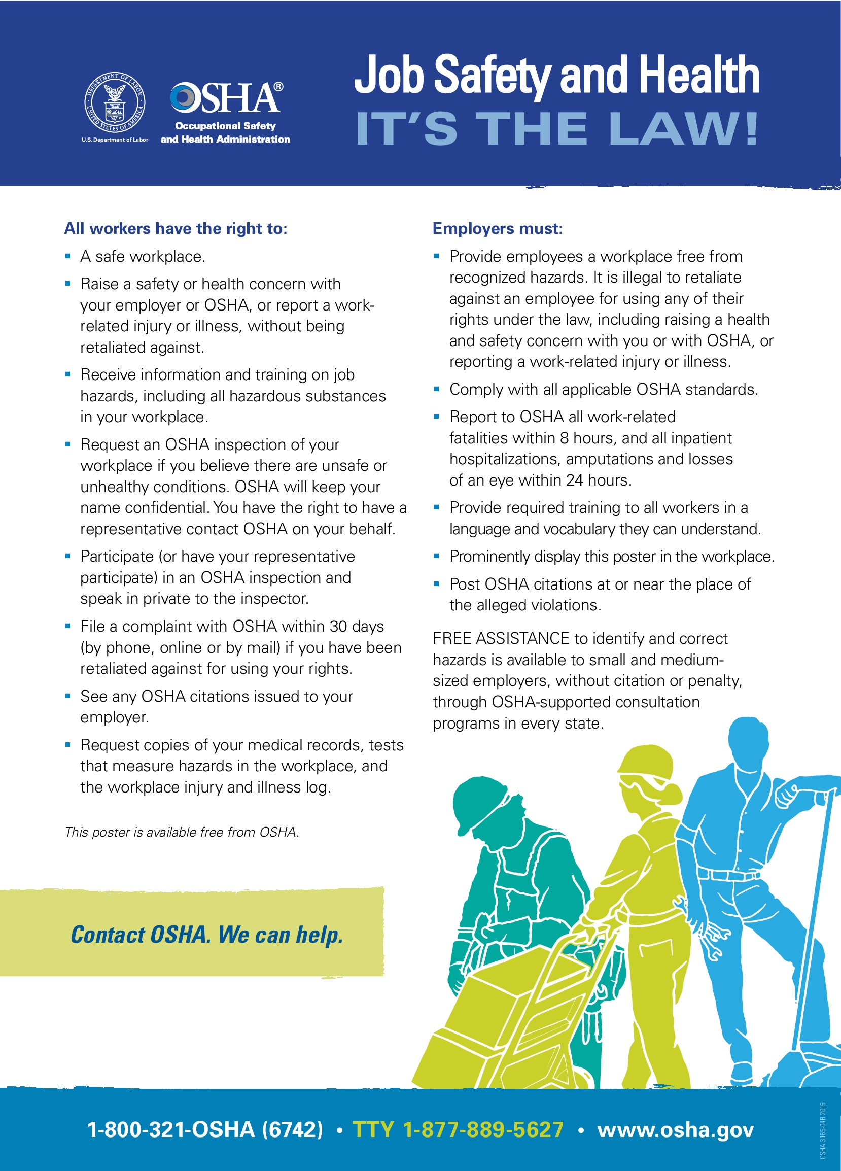 Free Federal Osha Job Safety &amp;amp;Amp; Health Protection Poster in Free Printable Osha Safety Posters