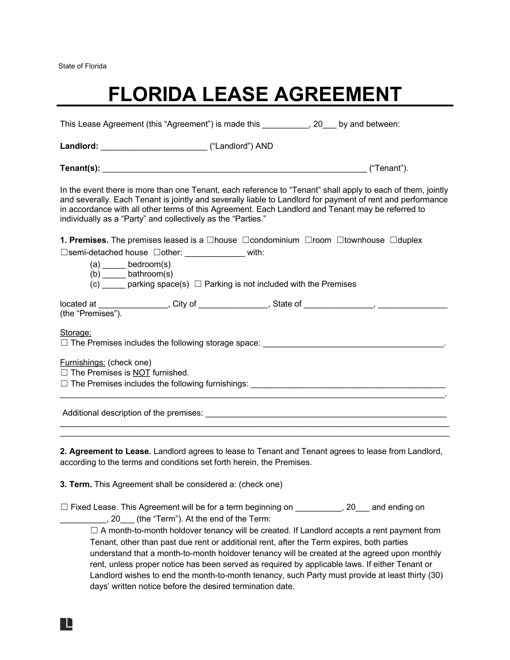 Free Florida Lease Agreement Templates (6) | Pdf &amp;amp; Word for Free Printable Florida Residential Lease Agreement