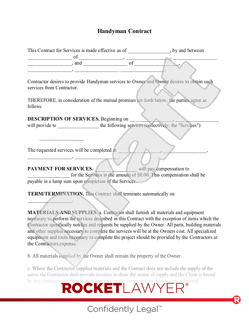 Free Handyman Contract Template &amp; Faqs - Rocket Lawyer with Free Printable Handyman Contracts