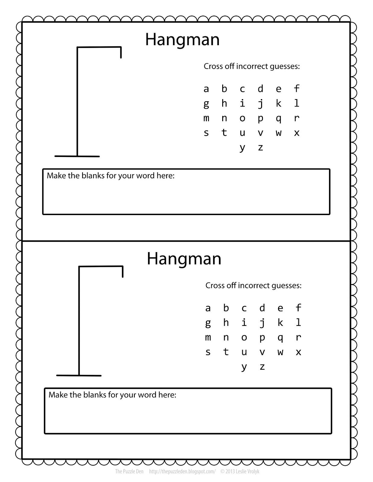 Free Hangman Template | Printable Games For Kids, Hangman Words inside Free Printable Hangman Game