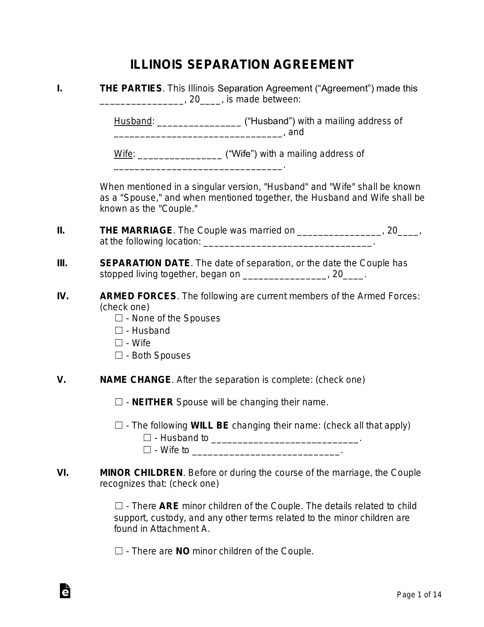 Free Illinois Separation Agreement Template - Pdf | Word – Eforms for Free Printable Divorce Papers for Illinois