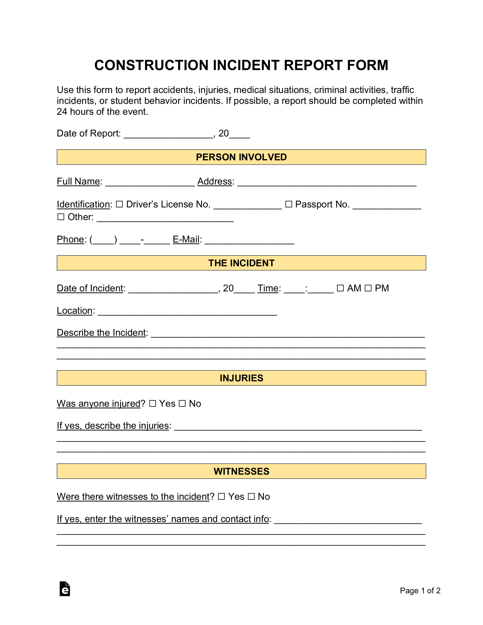 Free Incident Report Templates (18) | Sample - Pdf | Word – Eforms with regard to Free Printable Incident Report Form