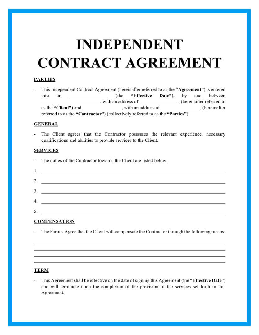 Free Independent Contractor Agreement For Download intended for Free Printable Independent Contractor Agreement